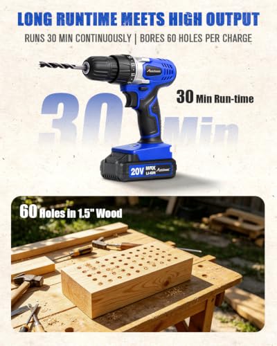 AVID POWER 20V Cordless Electric Drill Set 3/8“ Power Driver Kit for DIY - color: 4-blue