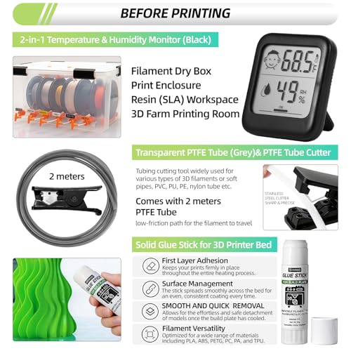 76pcs 3D Printer Tools Kit with Bag, 3D Printer Accessories includes Digital Caliper, Hygrometer, PTFE Tube Kit, Deburring Tool, Scrapers, Nozzle Cleaning, for Bambu Lab, Ender 3, FDM/SLA Printers etc - style: Ultra 3D Maker Version