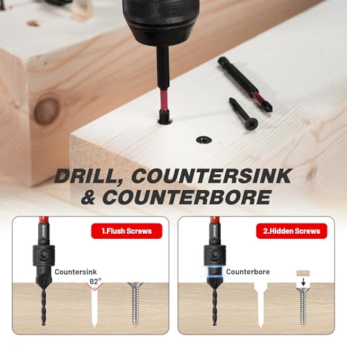 EZARC Countersink Drill Bit Set, 22PCS Two-Flute Bits with Plug Cutters