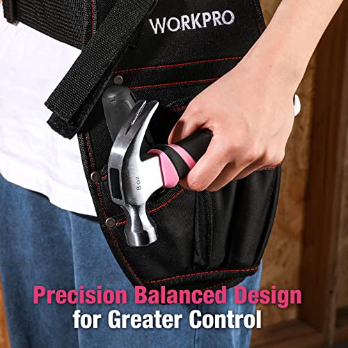 WORKPRO 8 oz Claw Hammer, Pink Hammer with Fiberglass Handle, Pink Ribbon - color: Pink Ribbon, size: 8 oz