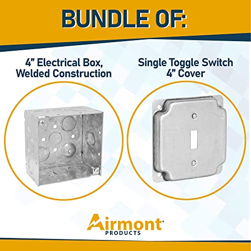 Pack of Box and Cover 4'' Square Electrical Box, Toggle Switch Exposed Work Cover, Crushed Corners, Welded Construction, Ten 1/2'' and Six TKO Knockouts, Raised Ground, 2-1/8'' - size: Toggle Switch