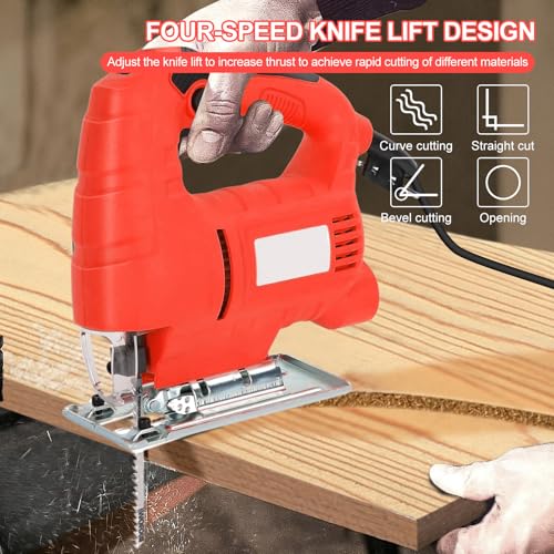 Jadeshay Electric Jig Saw, 800W 6-Speed Adjustable Woodworking Tool with Tilt & Precision Cutting