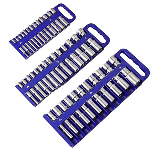 Reniteco Magnetic Socket Organizer Set, 3-Pack, 1/4" 3/8" 1/2" Socket Tray - color: Blue