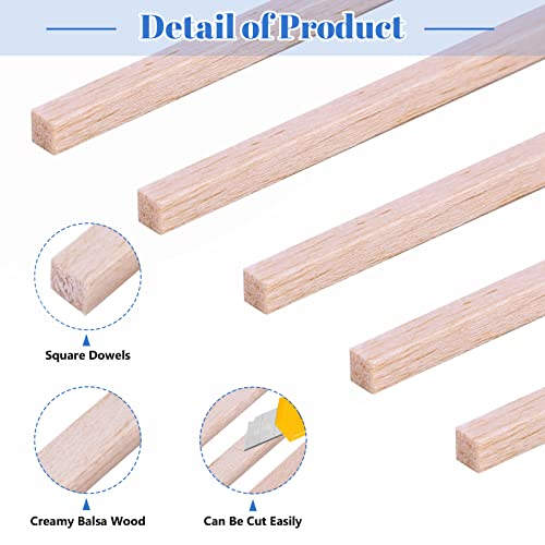 120Pcs Balsa Wood Sticks 1/8 x 1/8 x 12 inch Wood Strip Square Wooden Dowel - color: 12” X 1/8” X 1/8” 120Pcs