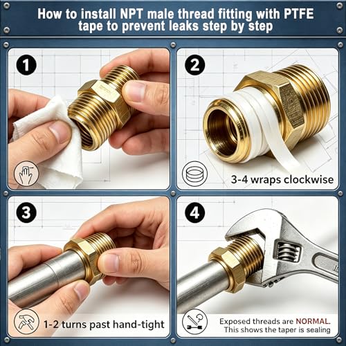 1/2" NPT to 3/8" NPT Brass Reducer Fitting, 2-Pack Solid Brass Hex Nipple | Solid forged brass, ASTM B584, 300 PSI rated. 1/2 male x 3/8 male NPT adapter for HVAC, pneumatic and air compressor systems - size: 1/2"NPT x 3/8" NPT Male(2PCS)