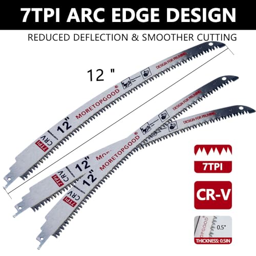 12 Inch Arc Edge Reciprocating Saw Blade for Wood Pruning, 7TPI Japanese Teeth Sawzall Blades for Tree Trimming (3 Pack) - size: 12 Inch