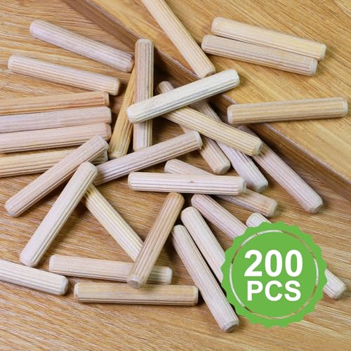 5/16" x 2" Wooden Dowel Pins, FoDau770 Fluted Wood Dowel Rods, Natural Beech Wood Dowel Pegs for Crafts, Woodworking, DIY Furniture - 200 Pieces - size: 5/16" x 2"