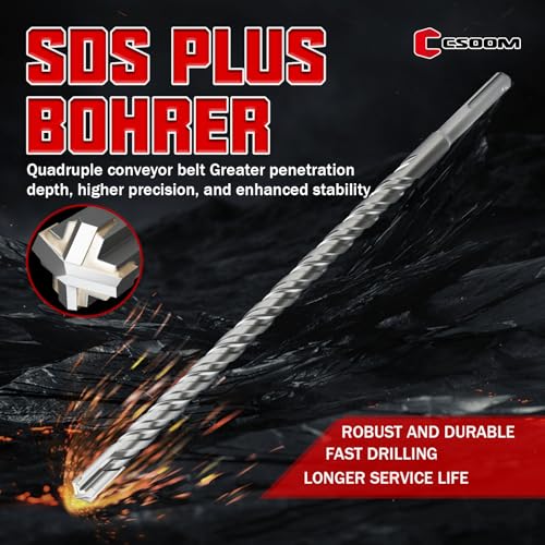 CSOOM SDS Plus Rotary Hammer Drill Bit 1/2"x12.2", Professional Concrete Drill Bit for Concrete, Brick, Stone and Cement Walls - size: 1/2"x12.2"