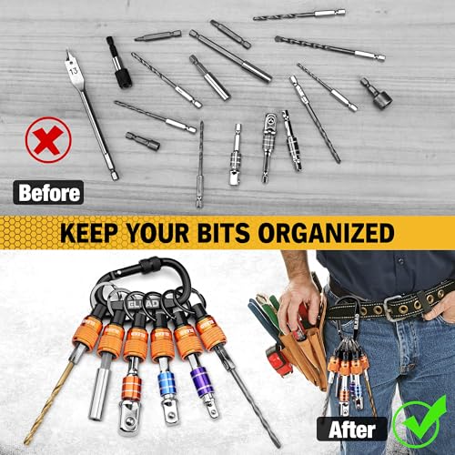 6-Piece Bit Holder Key Chain, 1/4 inch Orange Hex Shank Bit Holders, Quick Release Design with Keychain Carabiner for Nut Driver, Screwdriver & Drill Bits, Tools Gifts for Men - style: 6 Bit Holder Key Chain Orange