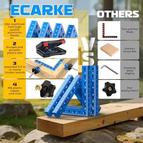 Professional 90 Degree Corner Clamp Set, CNC Aluminum Right Angle Clamp 140mm/5.5", Precision Wood Working Clamps with Dual Scale, L-Shaped Screws, Ideal for DIY, Cabinet, Box & Frame Assembly - color: Blue