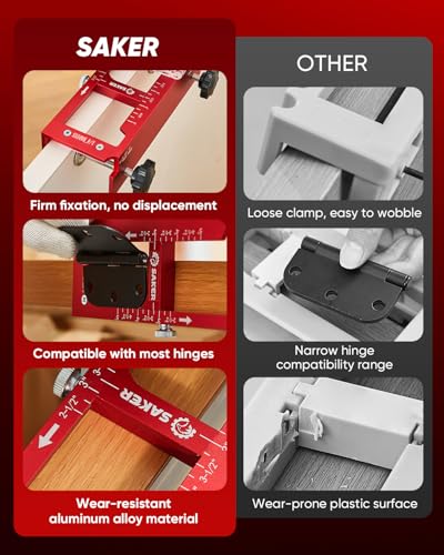 Saker Door Hinge Jig,Adjustable Door Jamb Hinge Jig,Aluminum Alloy Doors Hinges Router Jigs,Fits Door Hinges from 2.5" to 5" Length and Thicknesses,Radius 1/4” or Radius 5/8” - size: Door Hinge Jig