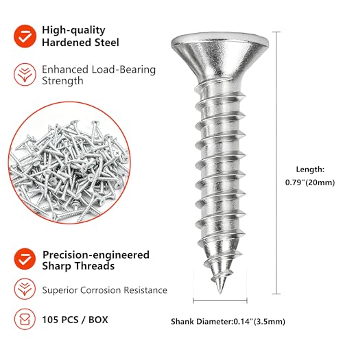 105pcs 3/4 inch Galvanized Wood Screws,Wood Screws for Drywall,Phillips Drive Self Tapping Dry Wall Screws - size: 3/4in(105pcs)
