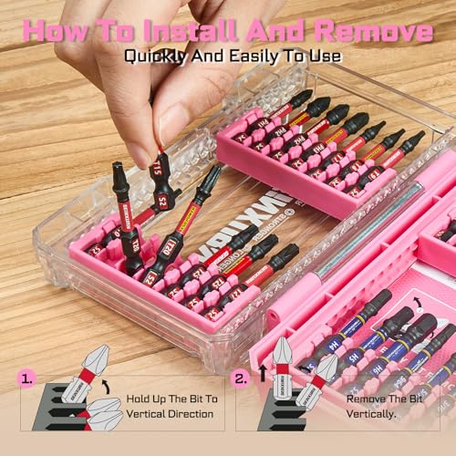 Geinxurn 70Pieces Impact Screwdriver Bits Set, Magnetic S2 Steel 1”/2”3”Phillips/Square/Torx/Slotted/Hex/Pozi Bits Tips and Impact Bit Holder with Red Storage Box Case - style: STKB070