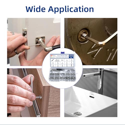 415PCS Allen Head Set Screws Assortment Kit, Imperial Hexagon Socket Hex Grub Set Screws, Includes 5 Hex Keys & 1 Tweezer, for Bathroom Fixtures, Furniture, DIY and Repair (1/8"-40 to 5/16"-18)