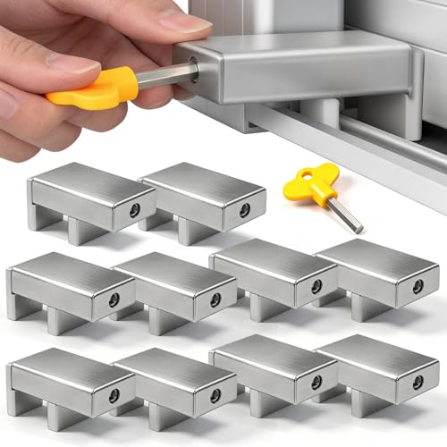 10PCS Sliding Door Safety Lock Sliding Child Proof Window Locks | childproof window door locks, adjustable 0.66'' to 1.65'', stainless steel, for sliding windows, child safe. - color: 10PCS