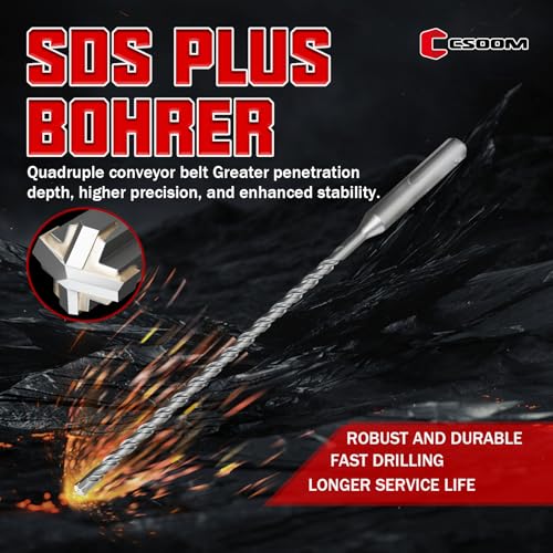 CSOOM SDS Plus Rotary Hammer Drill Bit 1/4"x8.27", Professional Concrete Drill Bit for Concrete, Brick, Stone and Cement Walls - size: 1/4"x8.27"