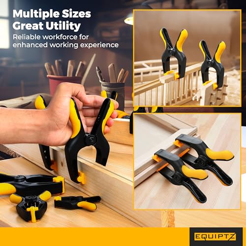 EQUIPTZ Spring Clamps for Woodworking, Crafts, Backdrop and Pool Cover, 20-Pack Spring Clamp Set with 4 Pcs of 6-inch, 6 Pcs of 4-inch & 10 Pcs of 3-inch Clamps, Extra Wide & Non-Detachable Jaw Pads - size: All Sizes Pack
