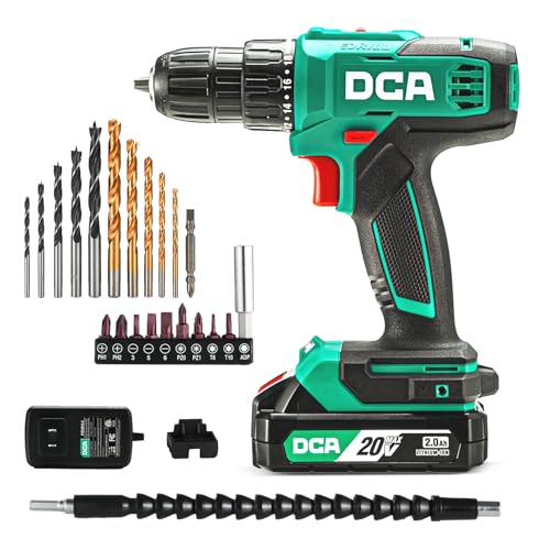 DCA Cordless Drill Set, 354 in-lbs Torque, 3/8" Keyless Chuck, Electric Power Drill with 2.0Ah Battery and Charger,18+1 Position,25-Piece 20V Drill Driver Kit, ADJZ2035 - size: 1*Battery