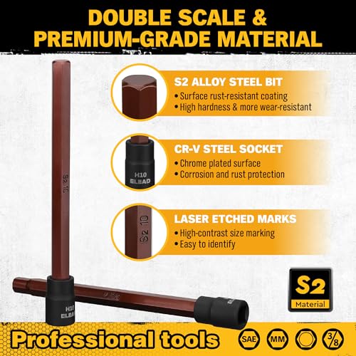 Extra-Long Allen Hex Bit Socket Set: 20-Piece 3/8 Inch Drive, 150mm S2 Steel, Standard SAE & Metric (1/8-Inch - 7/16-Inch, 3-12mm) for Impact Drills and Ratchet Wrenches - style: 150mm Allen Hex Bit Socket Set