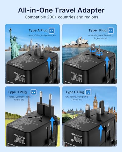 VINTAR Universal Travel Adapter, 140W GaN Fast Charger for EU UK US AU - color: 140W Black