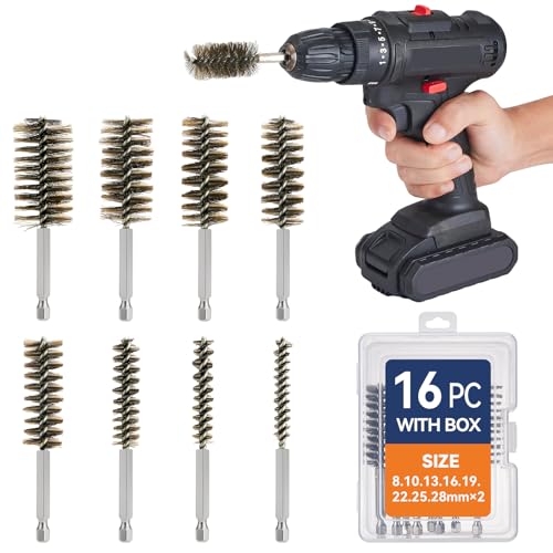 16 Pcs Wire Bore Brush for Drill，Stainless Steel Drill Brush Set，with 1/4 Inch Hex Shank, Power Drill Attachment for Polishing, Rust and Tube Cleaning (5/16" - 1-1/8") - size: 16PCS