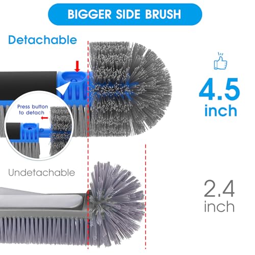 Upgraded Pool Brush with Pole - 20’’ 2-in-1 Heavy Duty Detachable Round Brush with Extra Side Brush for Cleaning Hard-to-Reach Corners, 9 FT Aluminum Extended Pool Pole with Hidden Hook Retriever - size: 20.5 Inch