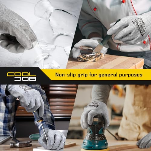 COOLJOB 12/120 Pairs Cut Resistant Work Gloves PU Coating, ANSI A2 A4 A6 A9 - size: Large (Pack of 120)