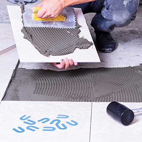 Yookeer 500 Pieces Tile Leveling System Tile Spacers 1/16 Inch, Horseshoe Shim U Shape Plastic Vitrolite Leveling Clips for Various Types, Blue