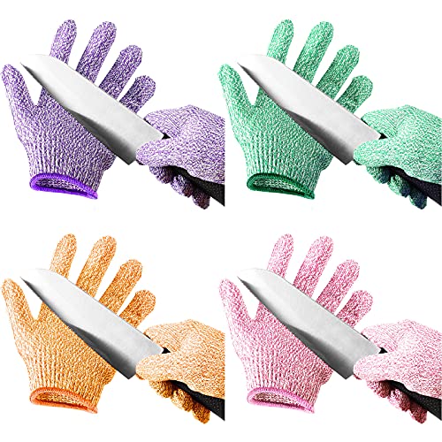 Geyoga 4 Pairs Kids Cut Resistant Gloves Level 5 Safe Gloves Protection - size: Small (Pack of 4)