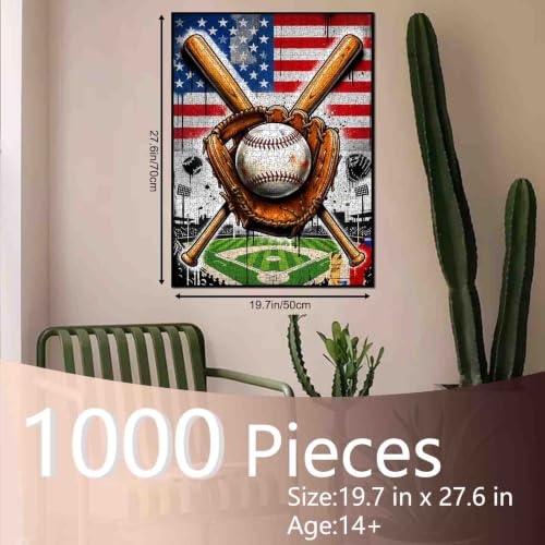 Baseball Field Patriotic America Flag 1000 Piece Jigsaw Puzzles for Adults - color: Sports 03