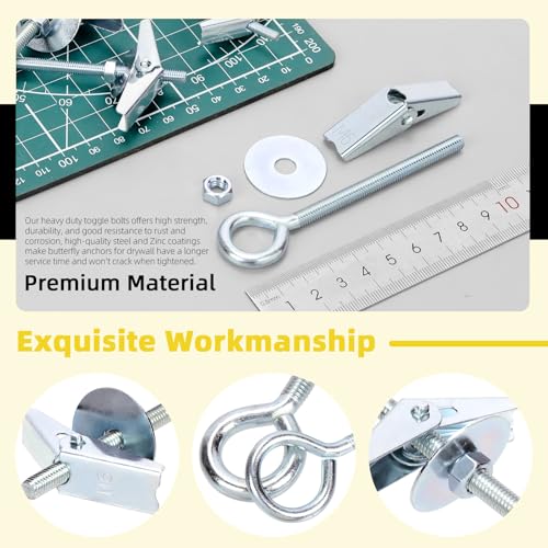 15Pcs M6 x 70mm Eye Bolt Toggle Bolt Assortment Kit, Spring Toggle Bolts Butterfly Anchors Butterfly Toggle Anchors, Heavy Duty Drywall Anchors with Wing Nut for Hanging Lamps Heavy Items