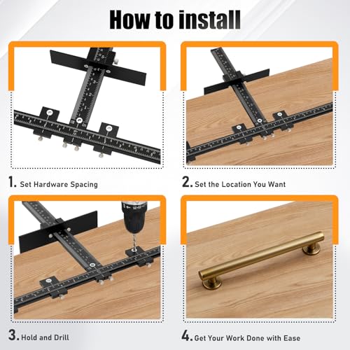 Cabinet Hardware Jig – 44" & 16" Dual-Ruler Aluminum Alloy Template Tool, Precision Aluminum Alloy Drill Guide Template for Handles, Knobs, and Pulls on Drawers & Doors