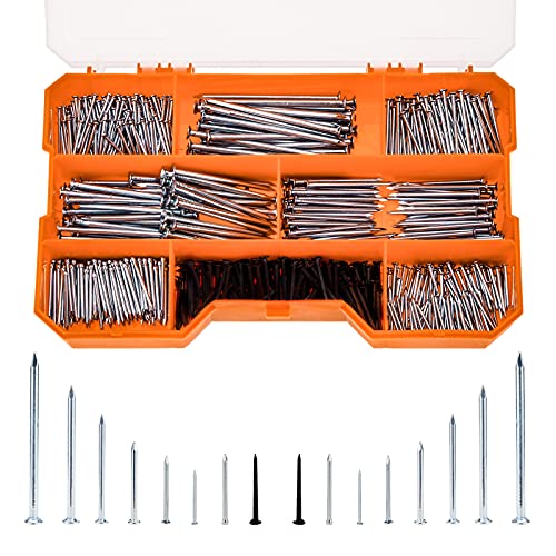 1080-Piece Nail Assortment Kit (7 Sizes): 1080 Count Fasteners Made of Steel for Hanging Pictures, Woodworking Projects, and General Use - style: 1080pcs-7sizes