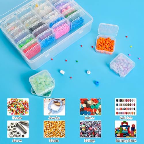 Bead Organizer Box, 28Pcs Small Clear Plastic Storage Containers, 1 Large Craft Organizer Box, 1 Sheet Label, Mini Parts Storage Solution for Beading Jewelry Making Diamond Arts Screws Seeds - size: 1 Pack - 28 Pcs (2.16" x 2.16" x 0.78")