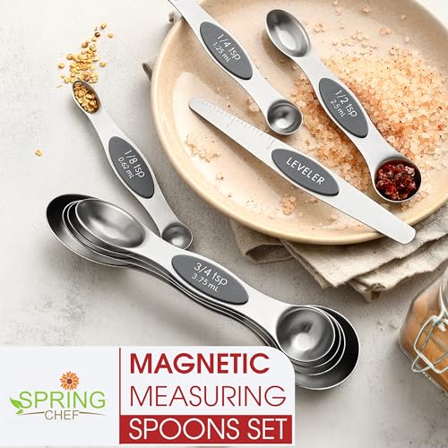 Spring Chef Stainless Steel Magnetic Measuring Spoons Set of 8, Gray - color: Gray, size: 1-Pack