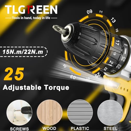 TLGREEN 138-Piece Tool KIT with 12V Cordless Drill and Case, Yellow - color: Yellow