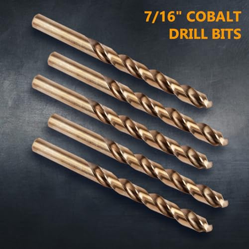POWERTEC 7/16" Cobalt Drill Bits - 5 Pack - 5-35/64" Length - M35 HSS Jobber Length Twist Bits with 135° Tip for Drilling Wood, Metal, Stainless Steel, Nickel Alloy, Cast Iron & Plastic (QDB2020V) - style: 5PK 7/16" Cobalt Drill Bits (M35 135°)