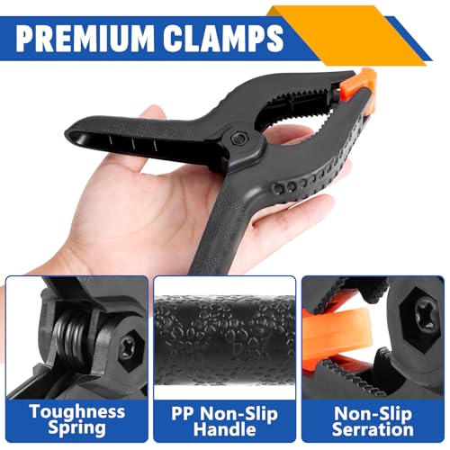 20 Pack 6 inch Plastic Spring Clamps, Black Heavy Duty Clips - size: 6in-20P