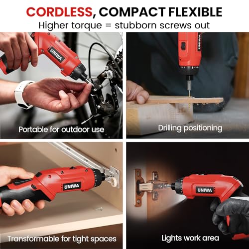 UNIWA Cordless Electric Screwdriver Rechargeable, 650 RPM Power Drill-Red - color: Red