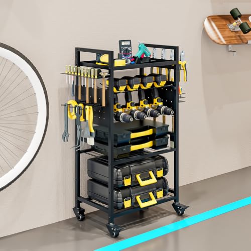 INGIORDAR Large Power Tool Organizer Storage Rolling Cart on Wheels,Black - size: 4 Tier (without Charging Station)