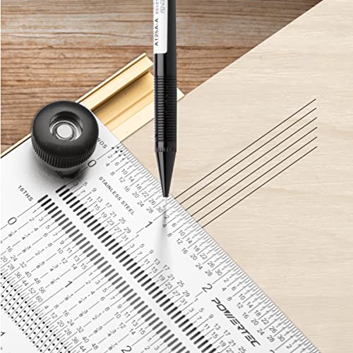POWERTEC 6'' Precision Marking T-Square, T Rule w/Pencil for Measuring, Scribing, Setting Up Bits Height, Stainless Steel Woodworking & Crafting Marking Tools for Drill Press, Table Saw 80027 - style: 6" T Square