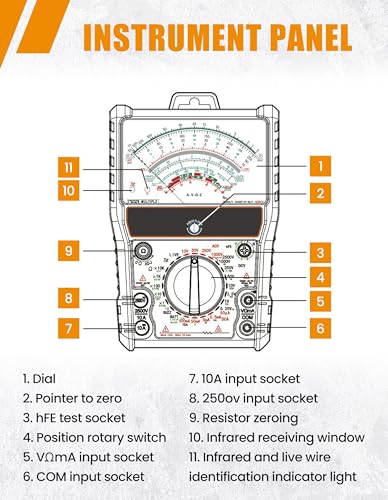 Analog Multimeter Tester Portable Multi Meter Multi Testers for Electrical Applications Pointer Multimeter Measures Voltage, Current, Resistance, Diode and hFE (Model AMT88L) - style: Model 2