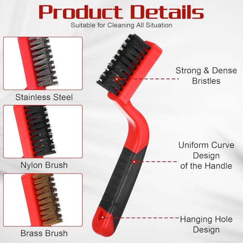 30 Pcs Wire Brush Set for Cleaning - Nylon, Stainless Steel & Brass Bristles with Curved Handles for Rust, Paint, Grout & Dirt Removal