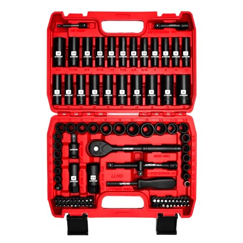 LLNDEI 3/8" Drive Impact Socket Set 95Pcs SAE/Metric - size: 95-Piece 3/8" Drive Impact Socket Set