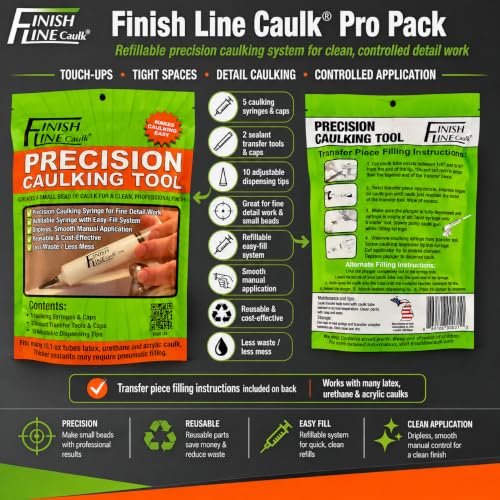 Syringe Style Precision Caulking Tool in Hanging Pouch - style: Finish Line Caulk Pro Syringe Applicator *Retail-ready hanging pouch.