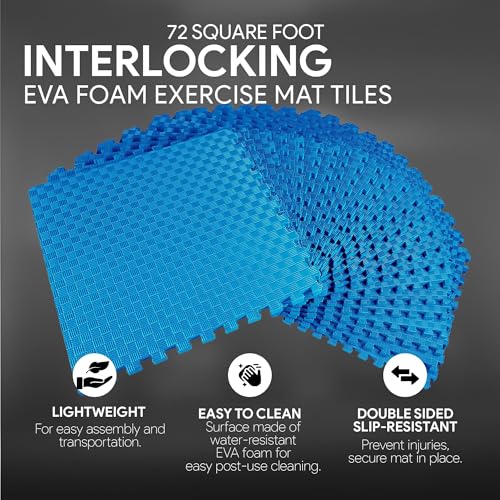 BalanceFrom Puzzle Exercise Mat 1-inch Thick, EVA Interlocking Foam Floor - color: Blue, style: One Inch Thick, 72 Square Feet