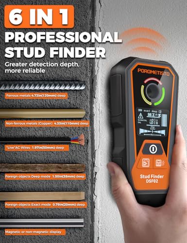 Rechargeable 6 in 1 Stud Finder Wall Scanner POROMETISTO,High Range Measure