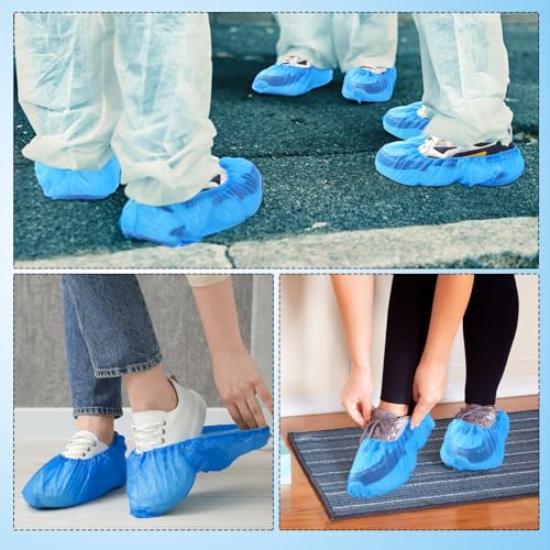 200 Pcs Disposable Shoe Covers with 2 Dispenser Boxes, Blue - color: Blue