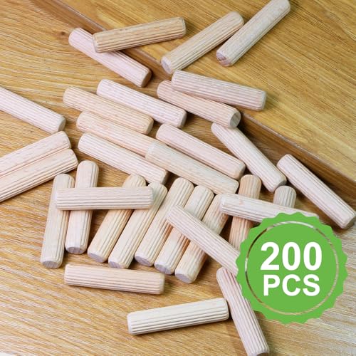 3/8" x 1-3/4" Wooden Dowel Pins, FoDau770 Fluted Wood Dowel Rods, Natural Beech Wood Dowel Pegs for Crafts, Woodworking, DIY Furniture - 200 Pieces - size: 3/8" x 1-3/4"
