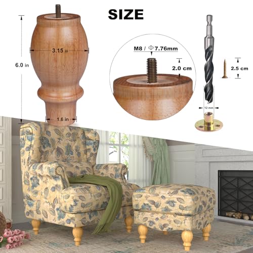 6 Inch Wood Furniture Legs Set of 4 Heavy Duty,Solid Furniture Feet Replacement for Cabinet,Dreeser,Table,Chair,Ottoman - Wooden Couch Legs Sofa Legs - color: Natural, size: 6 Inch